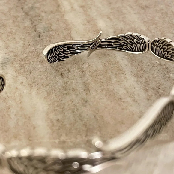 925 Sterling Silver Wings Cuff Bracelet Silver Vintage Bangle Bracelet - Picture 6 of 6